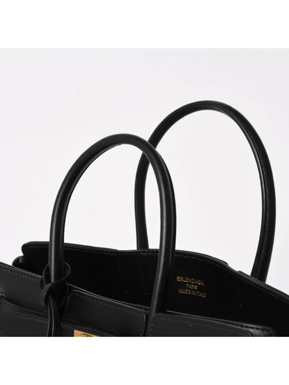 Balenciaga Bel Air Medium Carryall Leather 2-Way Handbag Black Gold